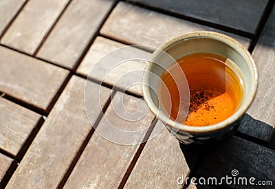 Chinese tea served in traditional handcraft Japanese ceramic pottery Stock Photo