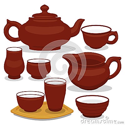 Chinese tea utensils set. Vector Illustration