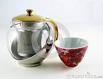 Chinese teapot and cup Stock Photo