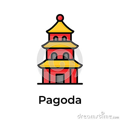 Chinese temple, historical tower building, chinese worship place, amazing icon of pagoda in modern style Vector Illustration