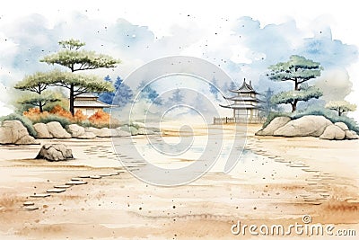 Architecture travel watercolor traditional building chinese japanese asia art asian landscape illustration culture Stock Photo