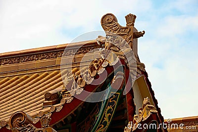 Chinese Temple Roof Apex Detail Stock Photo