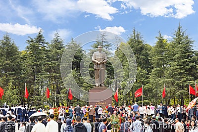 7 4 2023 Chinese tourists, school students visit a statue of Mao Zedong Editorial Stock Photo