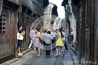 Chinese tourists within Wuzhen water town china Editorial Stock Photo