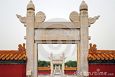 Chinese traditional archway building in temple of earth Stock Photo
