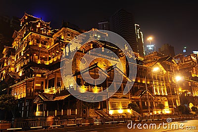 Chinese traditional building at night Editorial Stock Photo