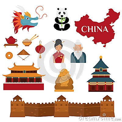 Chinese traditional culture lanterns and objects vector illustration. Vector Illustration