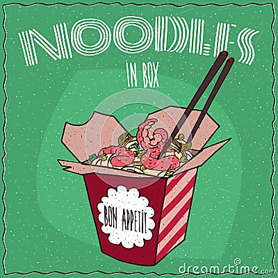 Chinese traditional noodles with shrimp Vector Illustration