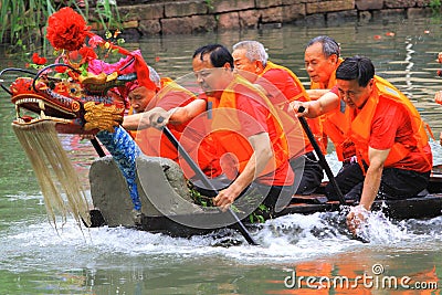 Chinese traditional festival, Dragon Boat Festival dragon boat will win emphasizes Editorial Stock Photo