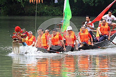 Chinese traditional festival, Dragon Boat Festival dragon boat will win emphasizes Editorial Stock Photo