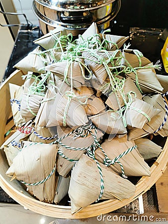 Chinese traditional Festival sticky rice in Lotus Leaf stream Stock Photo