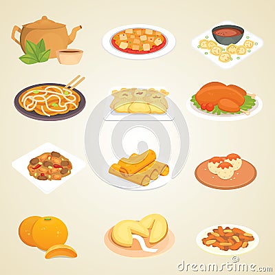 Chinese traditional food dish delicious cuisine asia dinner meal china lunch cooked vector illustration Vector Illustration