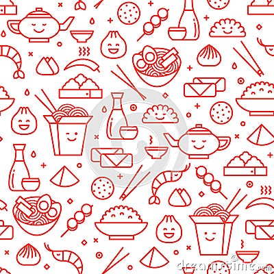 Chinese traditional food line seamless pattern Vector Illustration