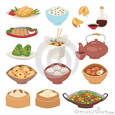 Chinese traditional food steamed dumpling asian delicious cuisine healthy dinner meal and gourmet china lunch breakfast Vector Illustration