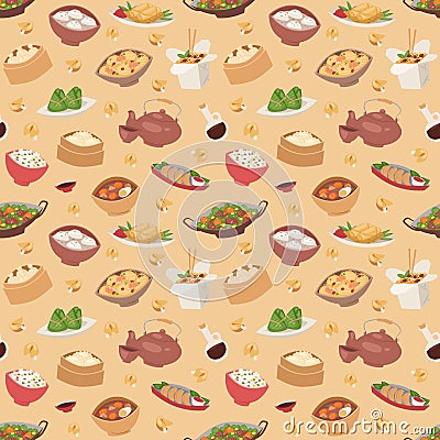 Chinese traditional food steamed dumpling asian delicious seamless pattern vector Vector Illustration