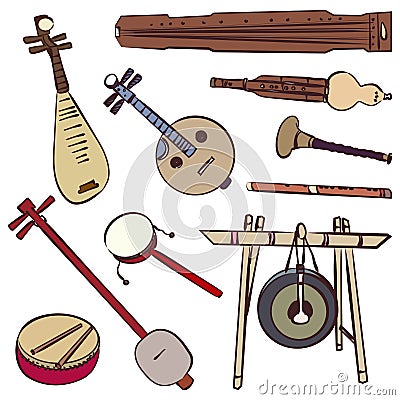 Chinese traditional musical instruments Vector Illustration