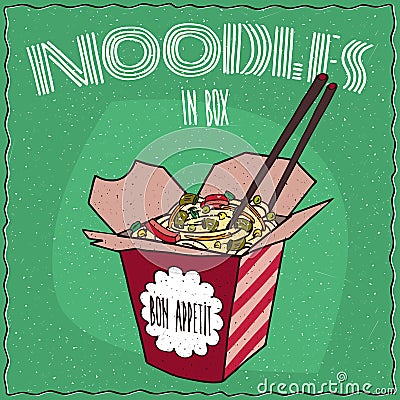Chinese traditional noodles with vegetables Vector Illustration