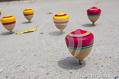 China, traditional toys, wood top, child play Stock Photo