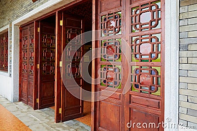 Asian Chinese wooden door wood gate of classic house Stock Photo