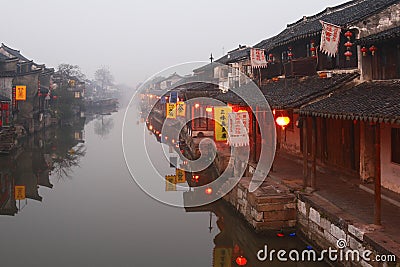 The Chinese water town - Xitang at the morning 2 Editorial Stock Photo