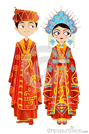 Chinese Wedding Couple Vector Illustration