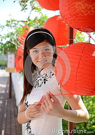 Chinese woman celebrate chinese new year Stock Photo