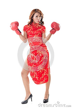 Chinese woman dress traditional cheongsam Stock Photo