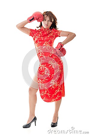 Chinese woman dress traditional cheongsam Stock Photo