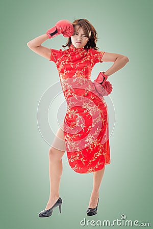 Chinese woman dress traditional cheongsam Stock Photo