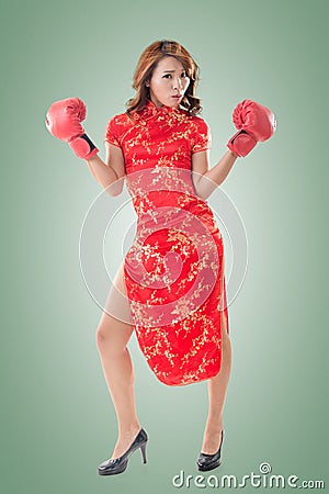 Chinese woman dress traditional cheongsam Stock Photo