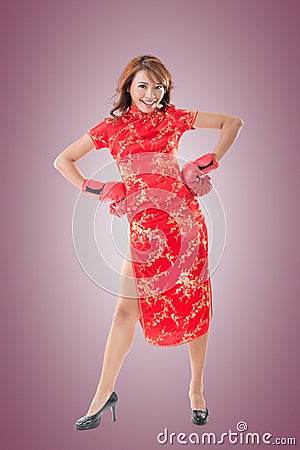 Chinese woman dress traditional cheongsam Stock Photo
