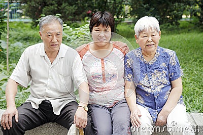 Chinese woman with her parents Stock Photo