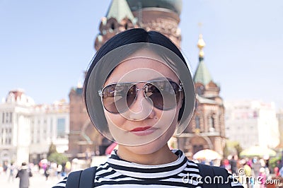 Chinese woman traveling in China Stock Photo