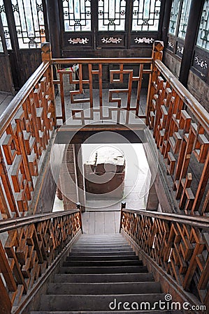 Chinese wooden house interior Stock Photo
