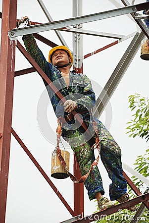 Chinese worker painting steel structure Editorial Stock Photo