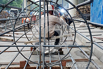 Chinese worker welding steel Editorial Stock Photo