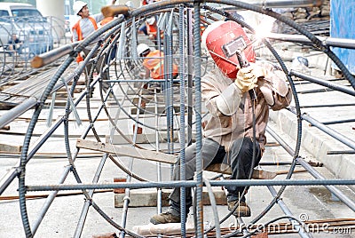 Chinese worker welding steel Editorial Stock Photo