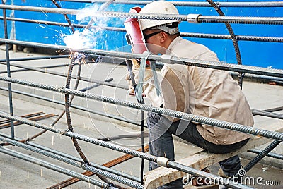 Chinese worker welding steel Editorial Stock Photo