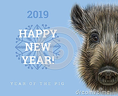 Happy New Year 2019 year of the pig paper card. Chinese years symbol, Zodiac sign for greetings card, flyers and Vector Illustration
