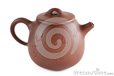 Chinese Yixing clay tea pot with insription: Zhou Ting Shou Zhi Stock Photo