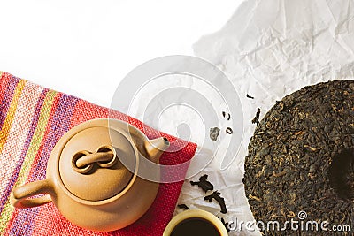 Chinese Yixing clay tea set with teapot and cup with hot black s Stock Photo