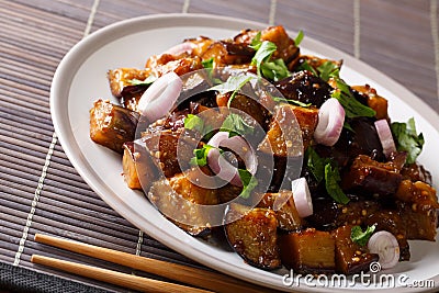 Chinese Yu Xiang Eggplant fried in soy sauce with ginger, garlic Stock Photo