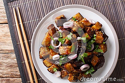 Chinese Yu Xiang Eggplant fried in soy sauce with ginger, garlic Stock Photo