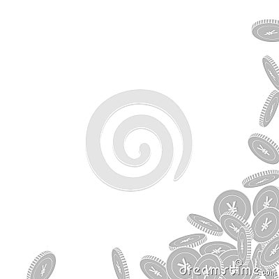 Chinese yuan coins falling. Scattered black and wh Vector Illustration