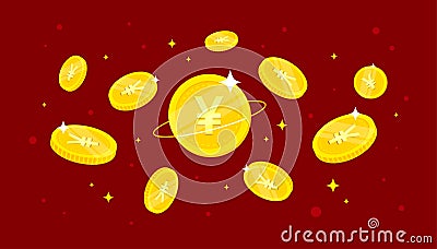 Chinese Yuan digital currency coins falling from the sky Vector Illustration
