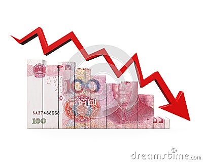 Chinese Yuan and Red Arrow Stock Photo