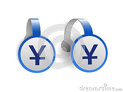 Chinese Yuan symbol on Blue advertising wobblers. Vector Illustration
