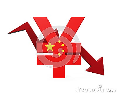 Chinese Yuan Symbol and Red Arrow Stock Photo