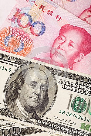 Chinese yuan and us dollar Stock Photo