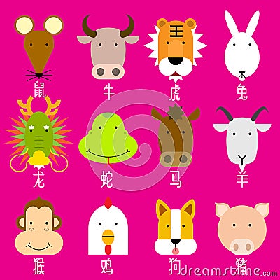 12 Chinese zodiac icon set Vector Illustration